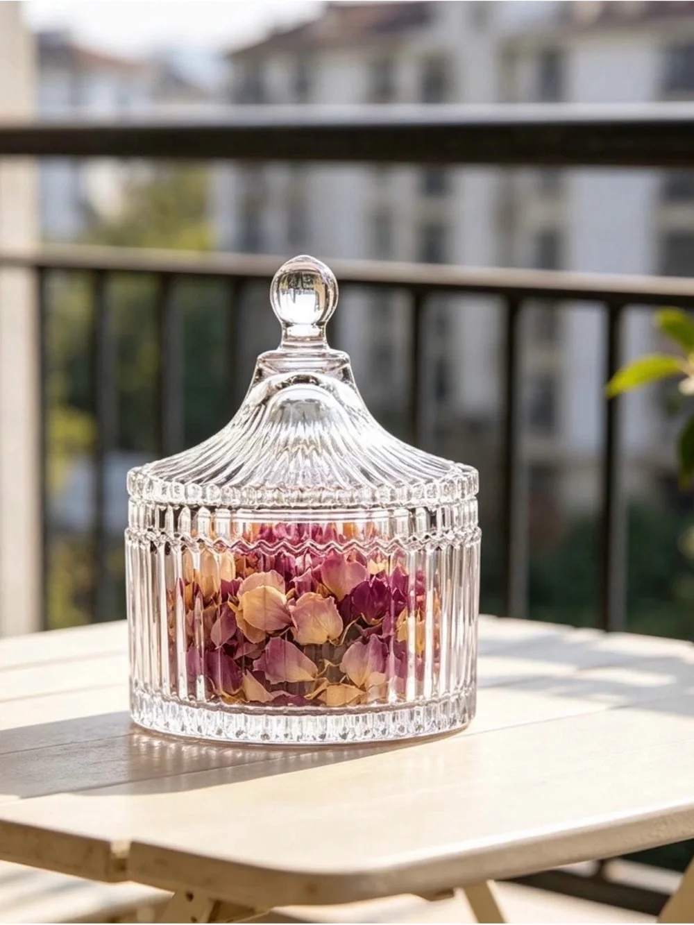 2 Vintage-Style Clear Ribbed Glass Jars with Lids